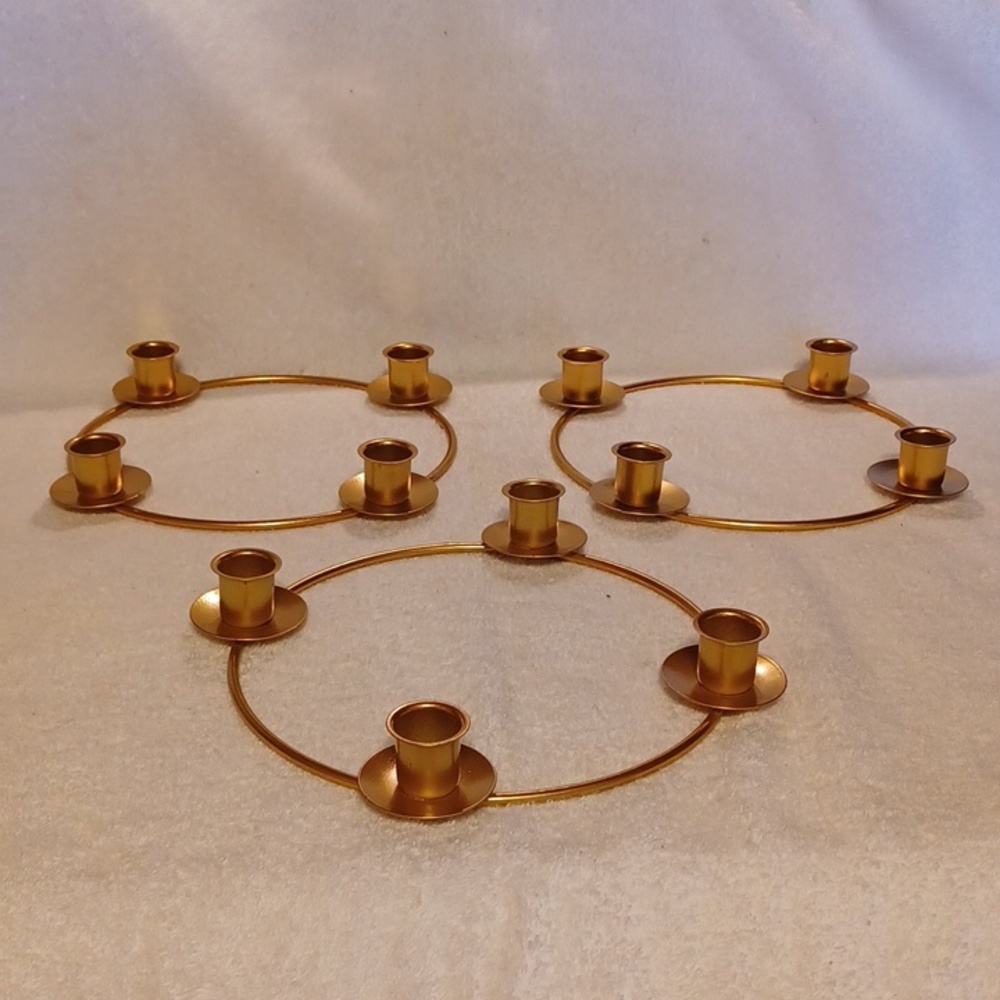 Candle holders set of 3 gold tone metal table center peices